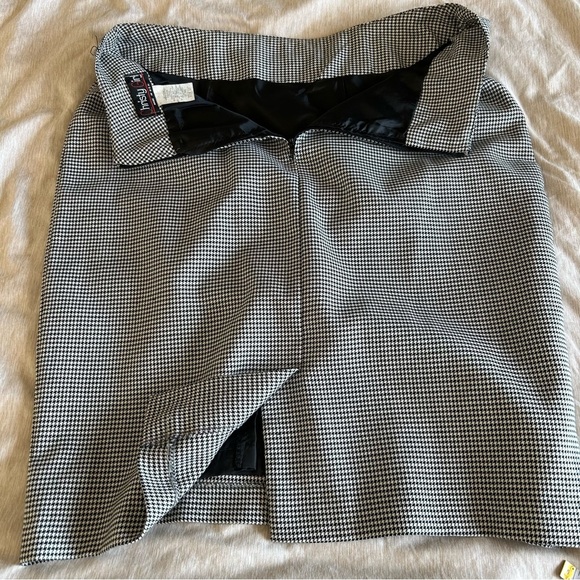 Vintage Christy Girl 90s Monochrome Feminine Zip Up Houndstooth Pencil Skirt - Picture 5 of 7